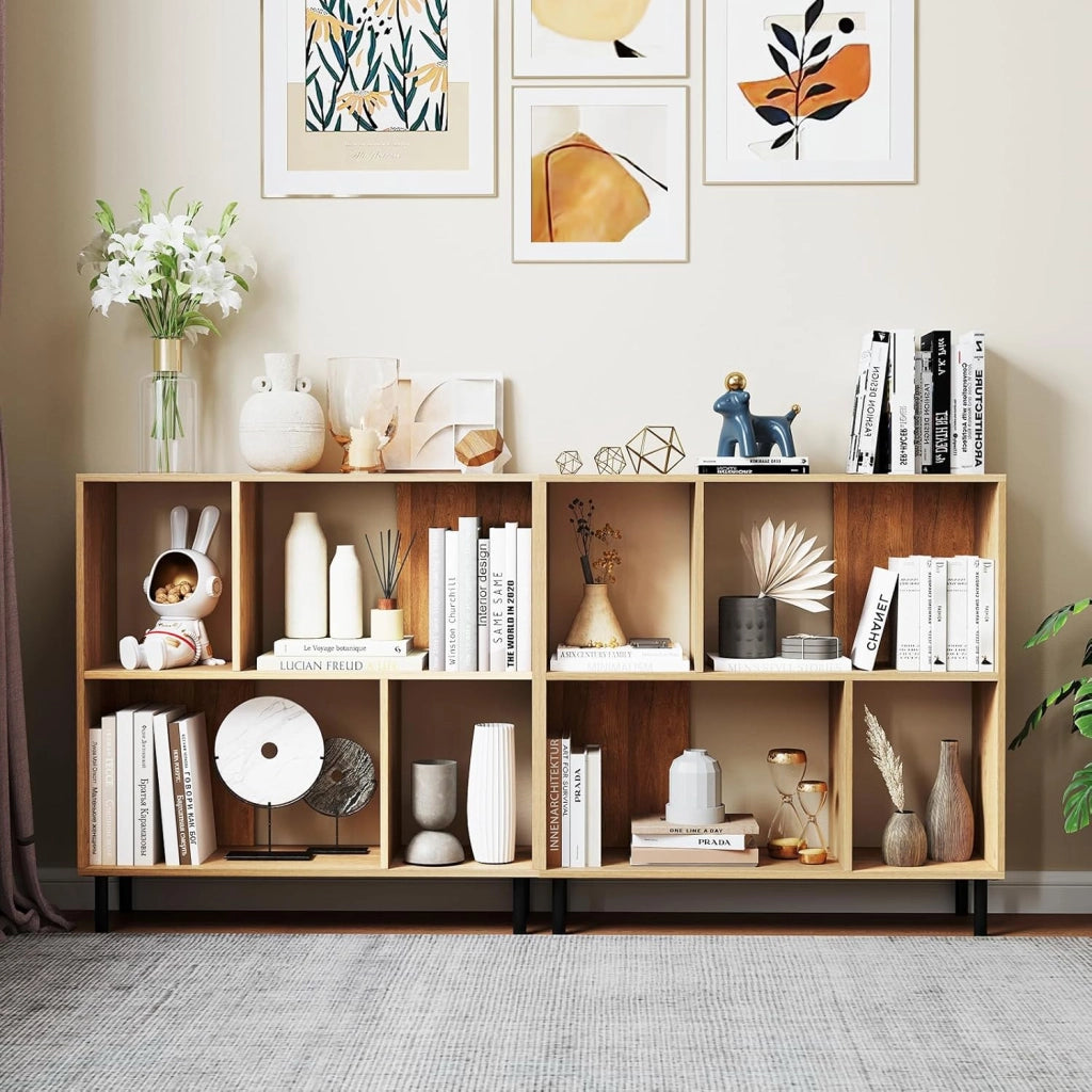 Libreria Scaffale a 4 Cubi Aperti, Libreria Basso in Legno Salvaspazio, Scaffale Espositivo per Camera da Letto, Soggiorno, Salotto, Ufficio e Studio, 90 x 30 x 90 cm (Naturale)