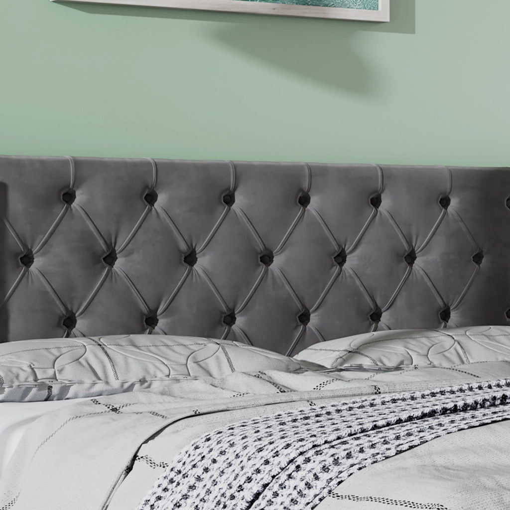 Letto matrimoniale contenitore 160x200 cm in velluto grigio stile Chesterfield