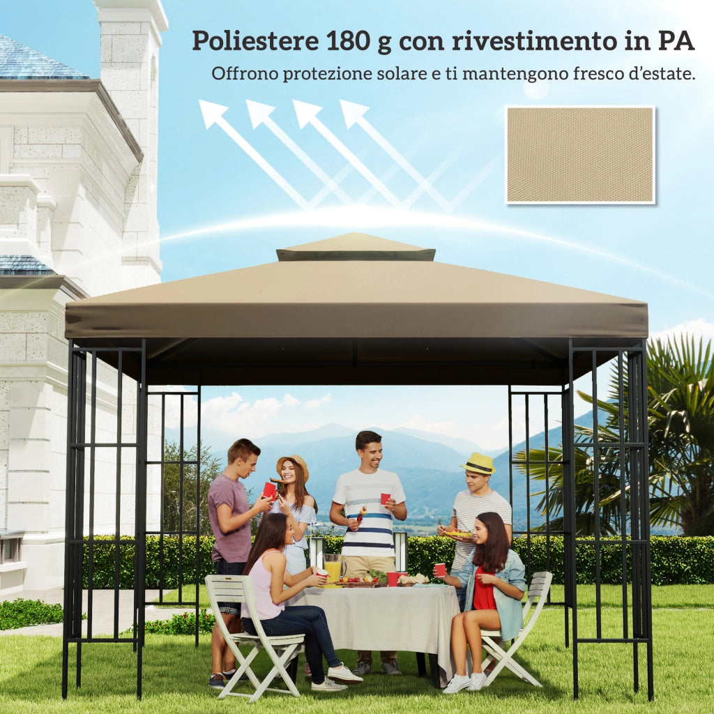 Tetto di Ricambio per Gazebo 3x3 m a 2 Livelli e Resistente ai Raggi UV Beige