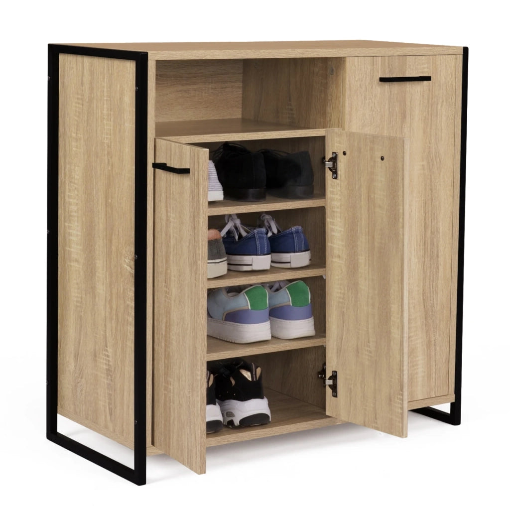 IDMarket - 18-pair LUIS Scarpiera a 3 ante con nicchia dal design industriale