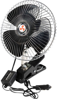 Ventilatore libeccio 12 V e 16W, 2 funzioni, con griglia cromata nero