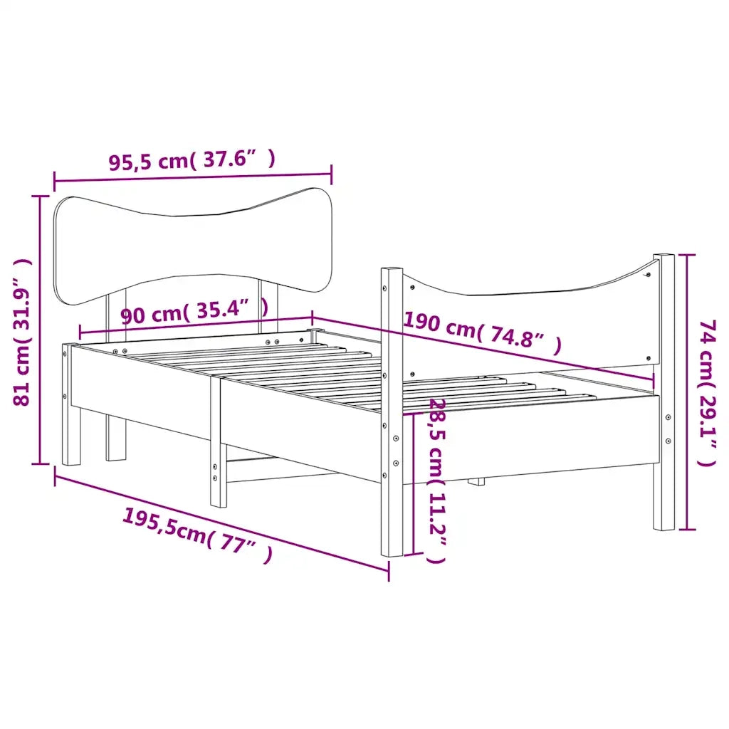 Letto senza Materasso Marrone Cera 90x190 cm in Legno di Pino 3216404