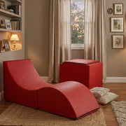 Letto pieghevole Arbil, Pouf trasformabile in letto singolo, 100% Made in Italy, Pouf trasformabile in una chaise longue in ecopelle, cm 130x50h50, Rosso