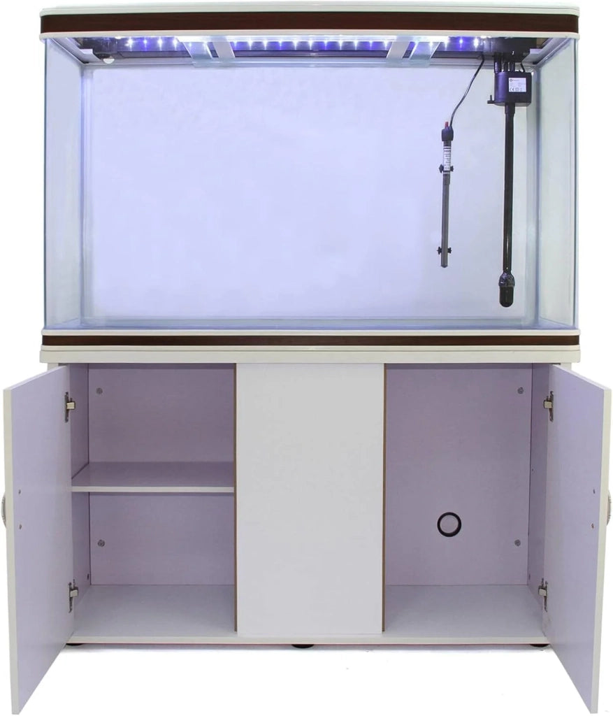 Acquario 300 Litri con Armadietto Bianco e Kit con Piante e Ghiaia Naturale