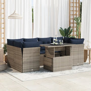 Set Divani da Giardino 7pz con Cuscini Grigio Polyrattan Acacia