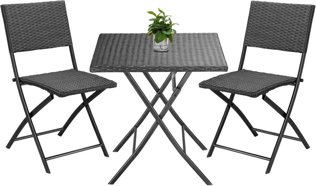 Mobili da Balcone in Polyrattan Set 3 Pezzi Pieghevole Salvaspazio 2 Persone Balcone Terrazza Giardino Arredo