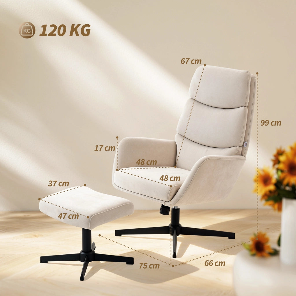 Poltrona con Poggiapiedi ¨C Xylo ¨C Schienale Alto Tessuto Beige Base Metallo