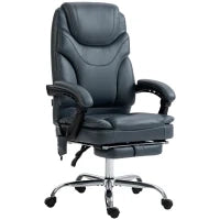 Sedia da Ufficio Massaggiante e Riscaldante con Poggiapiedi, in Pelle PU e Acciaio, 67x67x113-121 cm, Grigio