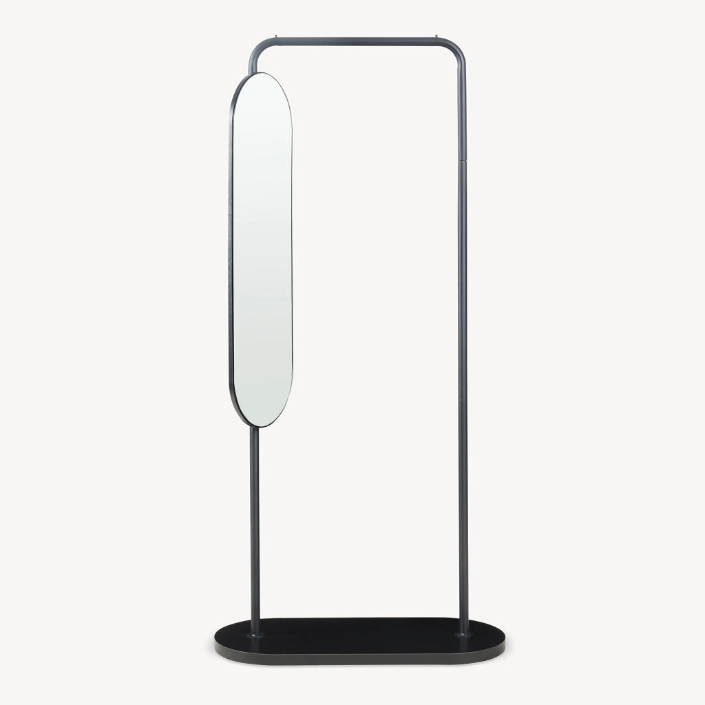 Stand Appendiabiti Vamn con Specchio Girevole 167 x 80 x 35 cm - Nero [en.casa]
