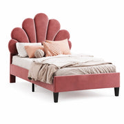 Letto imbottito 90x200 cm; testiera a fiore; velluto; rosso fagiolo (Senza materasso)