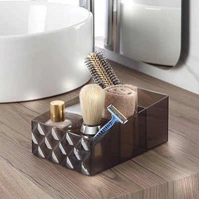 Organizer porta trucchi e cosmetici in plastica nero fumè con 4 scomparti