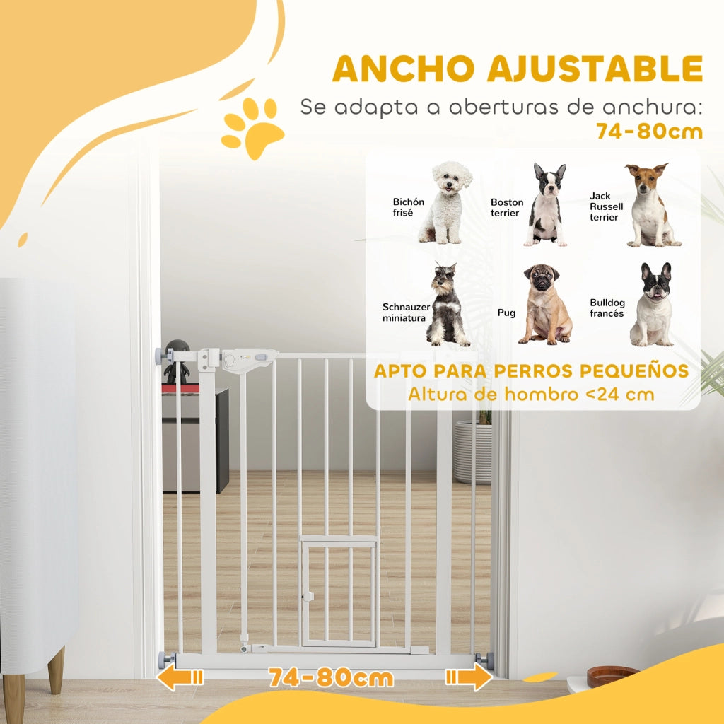 Barriera di sicurezza estensibile con porta e chiusura automatica ¨C zephmum ¨C 74-80x76.2 cm bianco