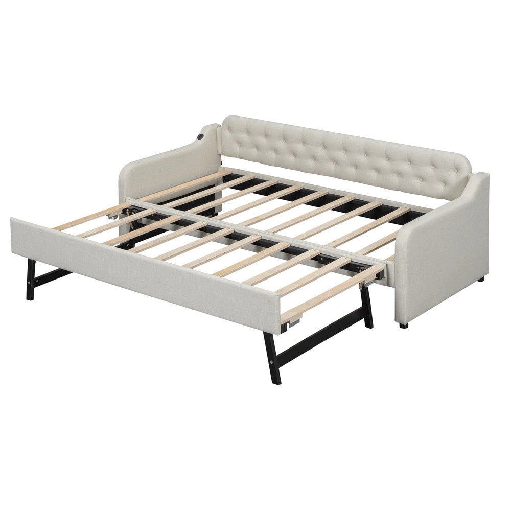 Divano Letto con Rollbett Estraibile ¨C Xylo ¨C Beige, USB, 90x200 cm