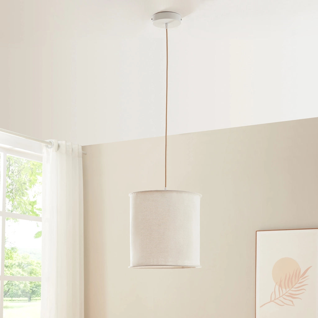 Lampada a Sospensione Buckley con Paralume Cilindrico Ø30 cmTessuto Bianco lux.pro