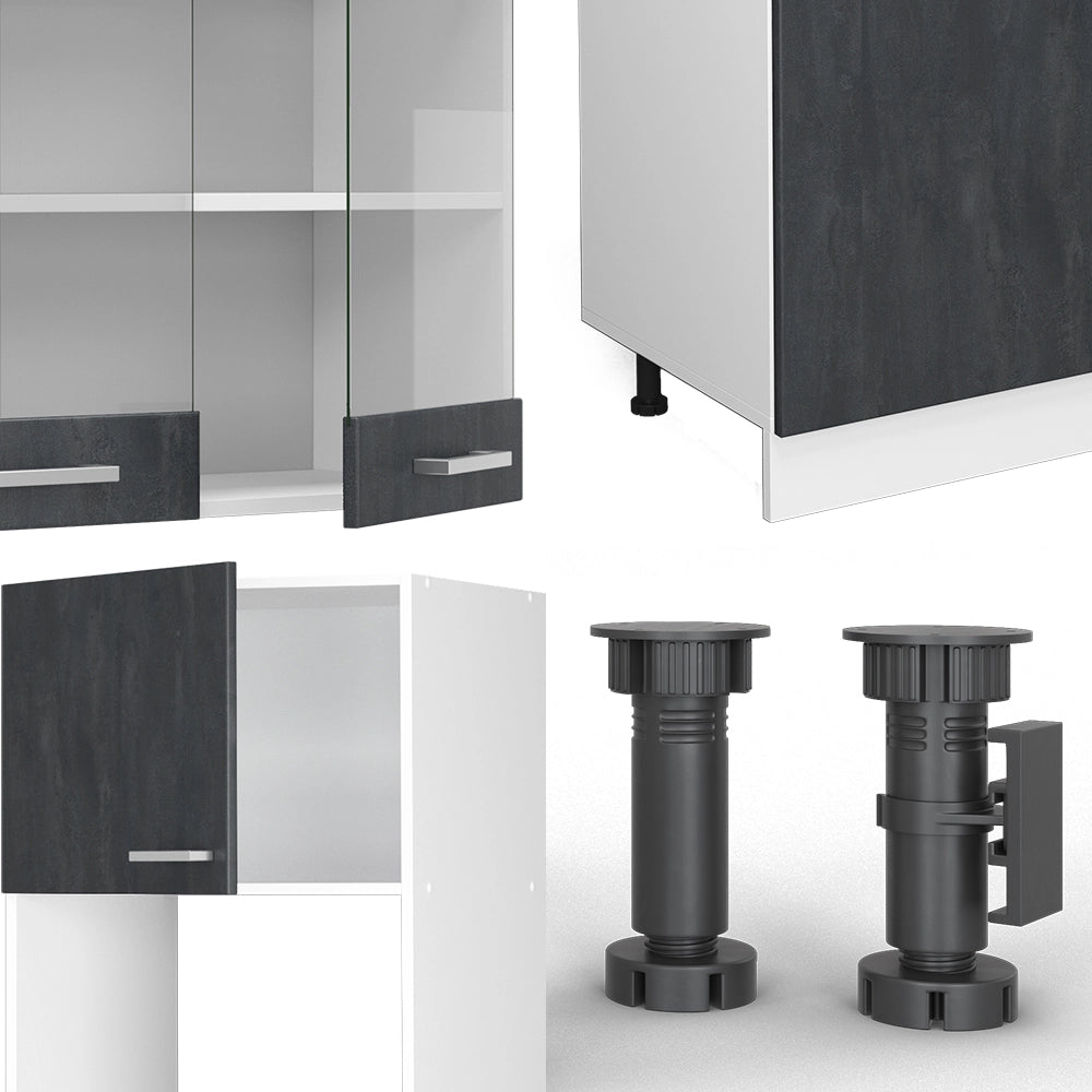 Cucina componibile R-Line Calce nera/Bianco 300 cm senza piano di lavoro Vicco