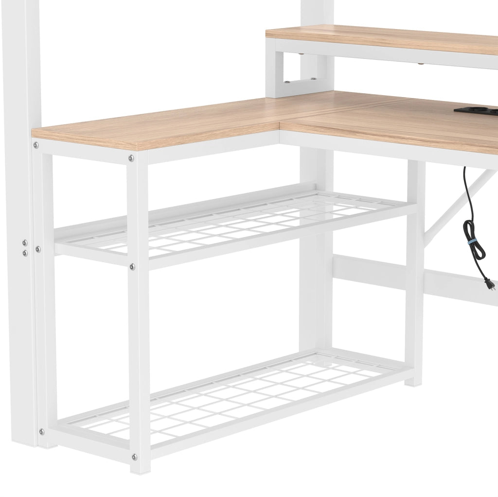 Letto a soppalco 90x200 cm in metallo e MDF; con scrivania; LED e USB; bianco
