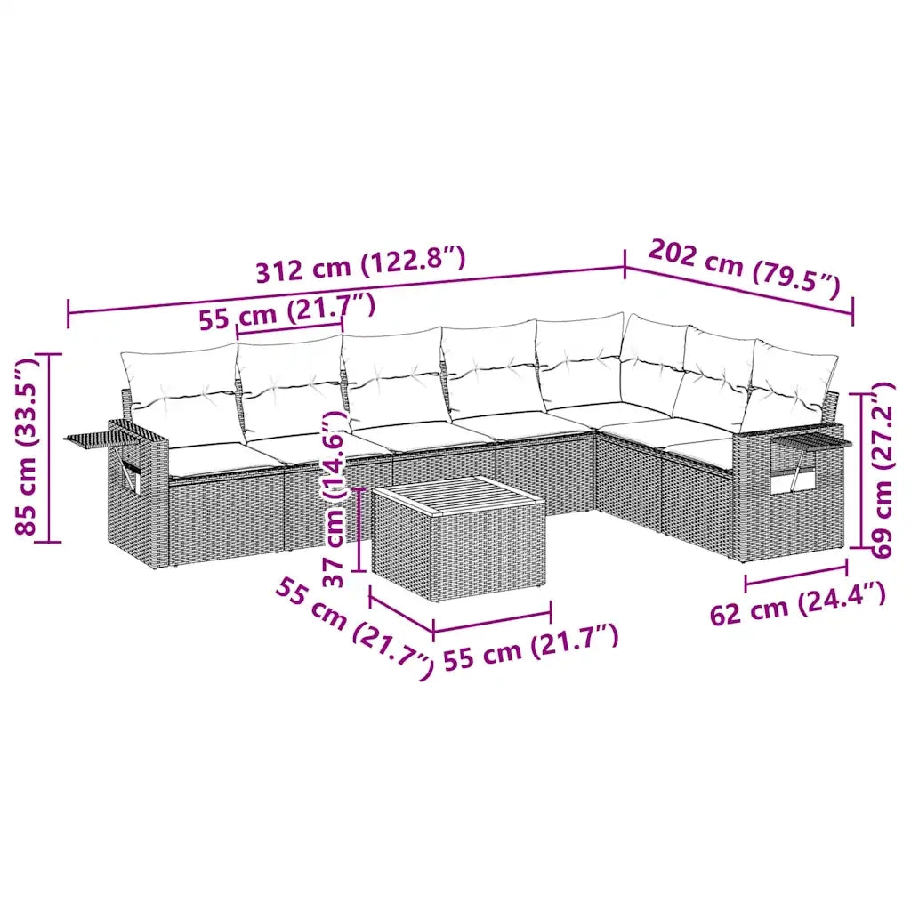 Set Divani da Giardino con Cuscini 8 pz Nero in Polyrattan