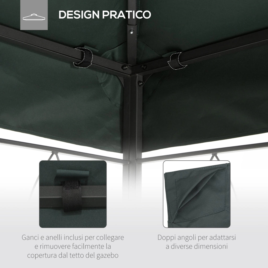 Copertura per Gazebo  a 2 Livelli  con Cinghie e 10 Fori di Drenaggio 4x3m in Poliestere Grigio Antracite