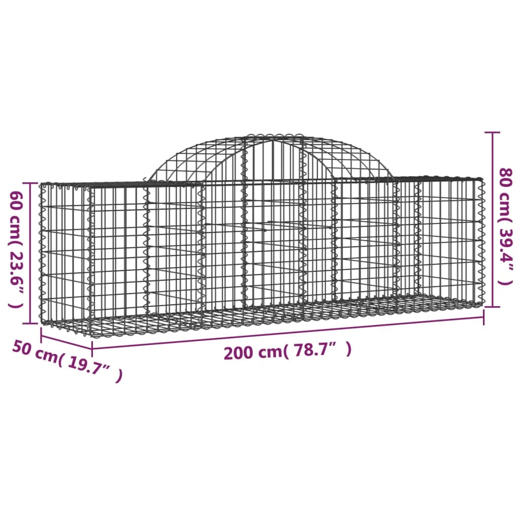 Cestini gabbioni recinzione a gabbia muro di contenimento ad arco 15 pezzi 200 x 50 x 60/80 cm ferro zincato argento 02_0040424
