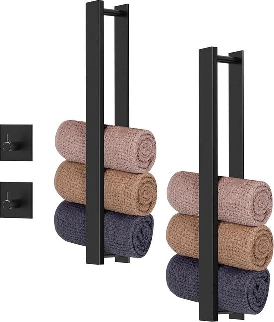 Sostegno Asciugamani Senza Foratura Confezione da 2 Sostegno Asciugamani Nero Sostegno Asciugamani Bagno Sostegno Asciugamani Ospite 40 cm Sostegno Asciugamani Parete Matt Alluminio Sostegno Asciugamani Bagno con 2 Ganci