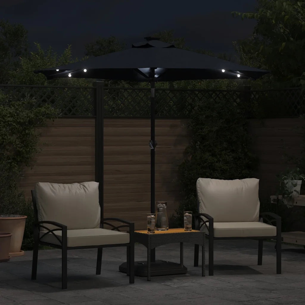 vidaXL Ombrellone Giardino con LED Palo Acciaio Nero 225x225x212 cm