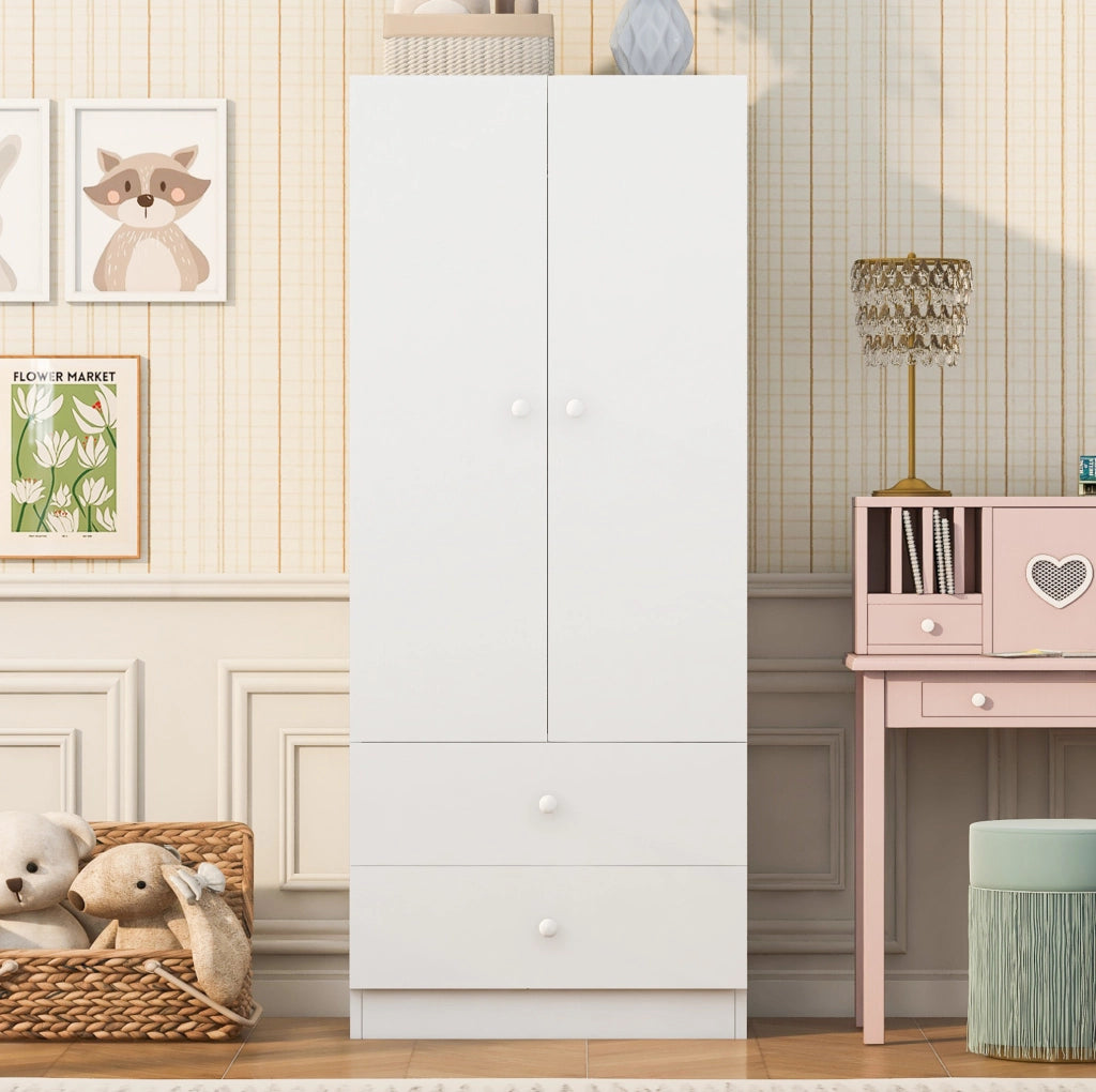 Armadio singolo con due cassetti 70x40x170 cm in MDF bianco