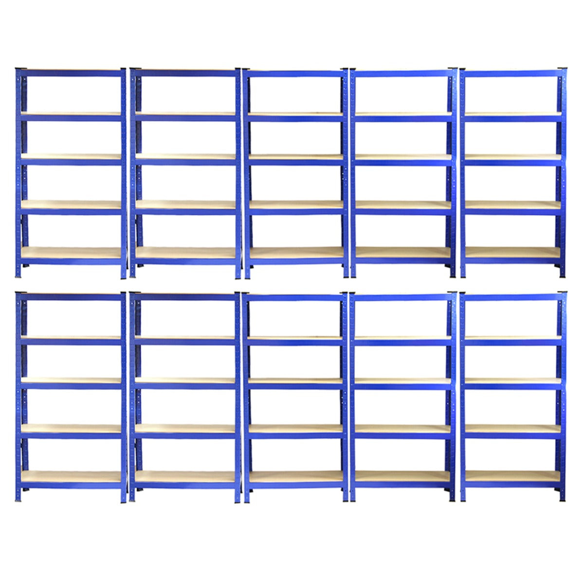 10 Scaffali in Acciaio Senza Bulloni T-Rax Blu Larghi 75cm per Garage Magazzino