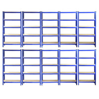 10 Scaffali in Acciaio Senza Bulloni T-Rax Blu Larghi 75cm per Garage Magazzino