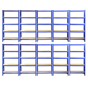 10 Scaffali in Acciaio Senza Bulloni T-Rax Blu Larghi 75cm per Garage Magazzino