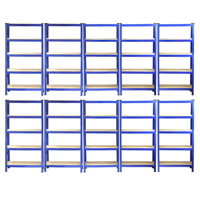 10 Scaffali in Acciaio Senza Bulloni T-Rax Blu Larghi 75cm per Garage Magazzino