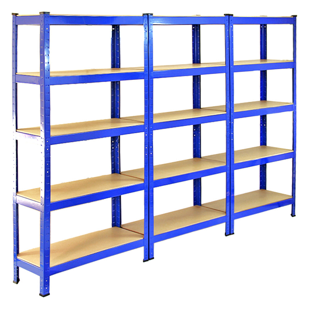 3 Scaffali in Acciaio Senza Bulloni T-Rax Blu Larghi 75cm per Magazzino e Box