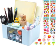 Organizzatore di scrivania con caricatore, penne, accessori di scrivania con 5 cassette organizzatore multifunzionale per penne ufficio casa scuola, blu
