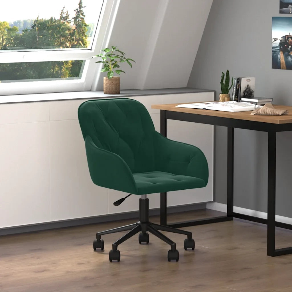 Sedia da Ufficio | Sedia da Gaming Girevole Verde Scuro in Velluto