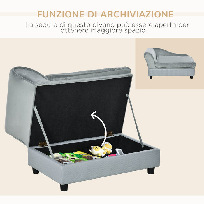 Cuccia Divanetto per Cani con Spazio Portaoggetti e Cuscino 76x45x43 cm Grigio Chiaro