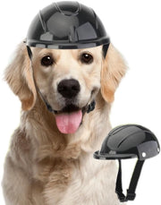 Elmo per animali domestici - Elmo - Elmo per cani - 5,5 × 11,5 cm - Elmo di sicurezza per cani - con cintura regolabile - Adatto per esterno, guida in auto, bicicletta, fotografia, accessori - Medio - Nero
