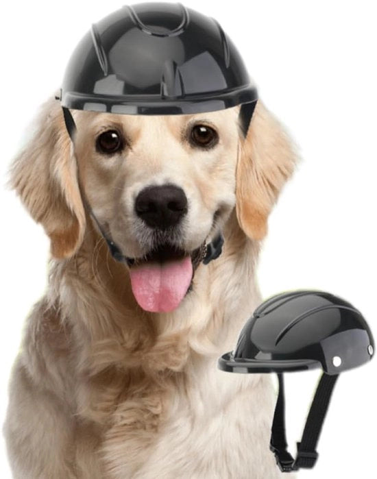 Elmo per animali domestici - Elmo - Elmo per cani - 5,5 × 11,5 cm - Elmo di sicurezza per cani - con cintura regolabile - Adatto per esterno, guida in auto, bicicletta, fotografia, accessori - Medio - Nero