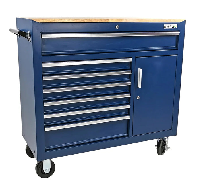 Carrello portautensili 7 cassetti e anta, con piano in legno grande