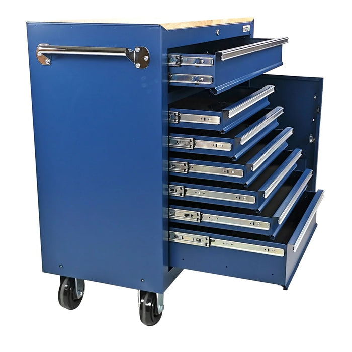 Carrello portautensili 7 cassetti e anta, con piano in legno grande