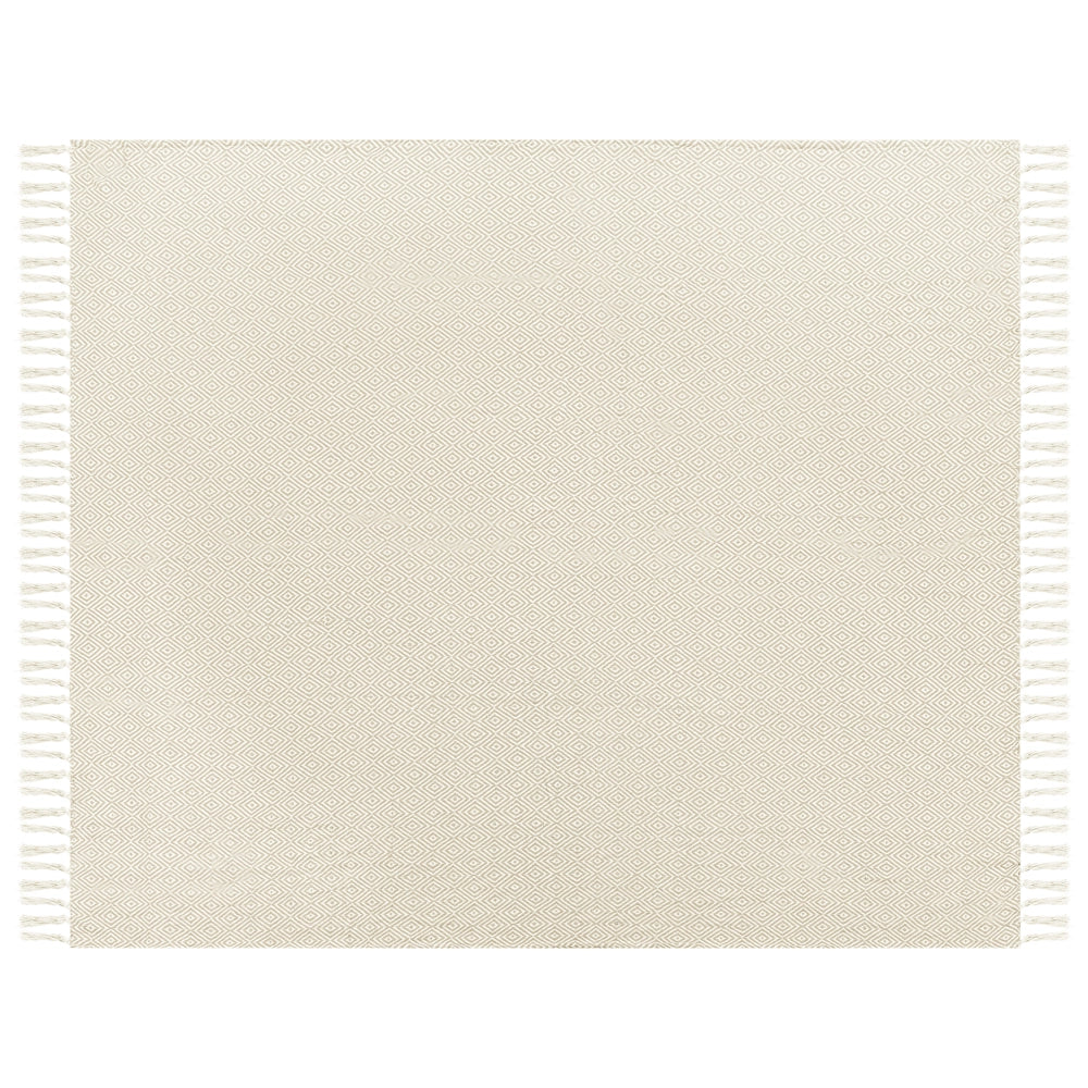Copriletto in cotone beige chiaro 220 x 240 cm con frange Soggiorno Camera da letto Tessili