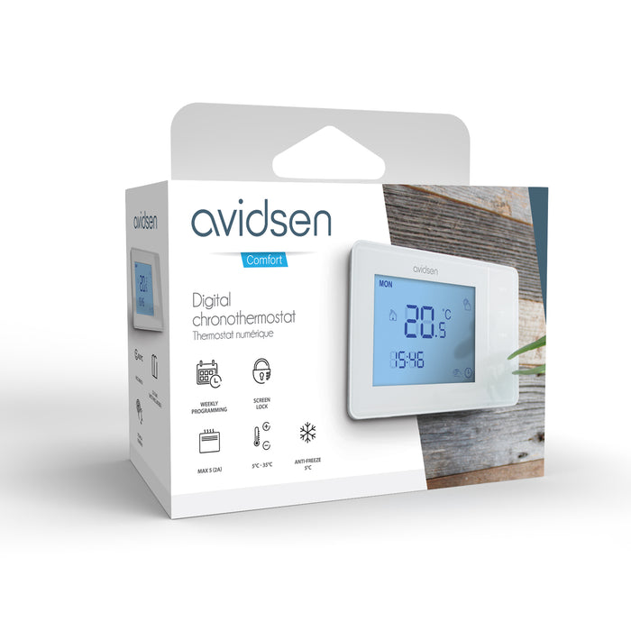 Termostato Digitale Programmabile Filare Avidsen 103956 | Touch, Display Retroilluminato