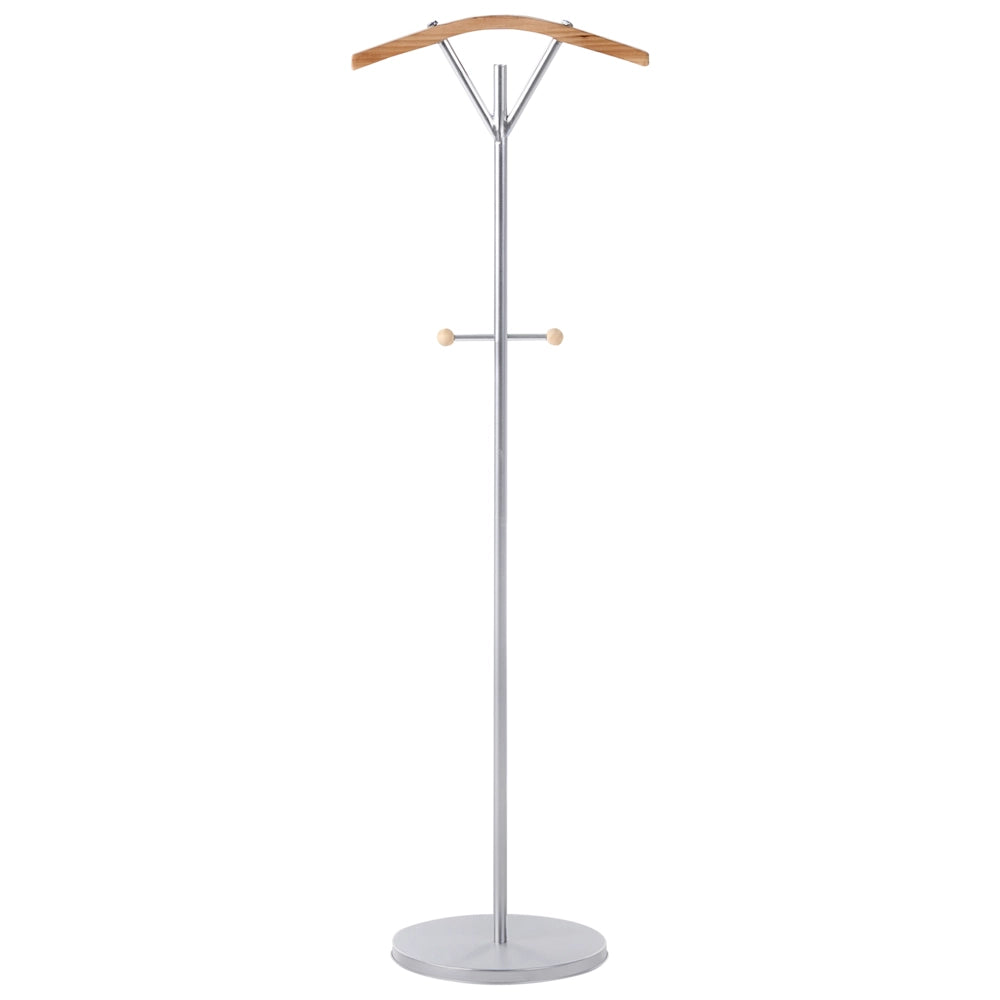 Appendiabiti in acciaio argentato 130 cm da terra con dettagli in legno 3 ganci Moderno per ingresso