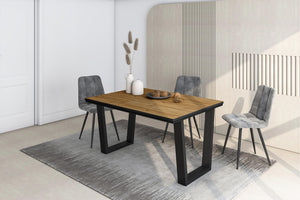 Tavolo da Pranzo, 140x90x74 cm, Per 6 persone, Tavolo Cucina, Rovere e nero