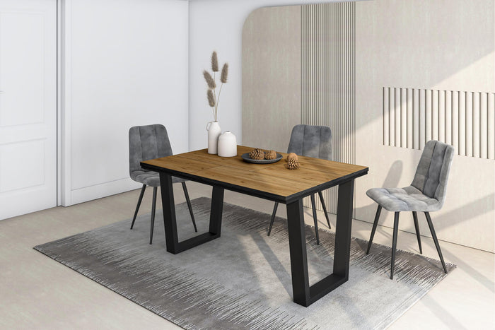Tavolo da Pranzo, 140x90x74 cm, Per 6 persone, Tavolo Cucina, Rovere e nero