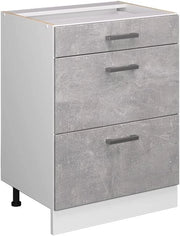 Mobiletto base per cucina R-Line, Calcestruzzo, 60 cm con cassetti, senza piano di lavoro, per la libera combinazione all'interno di sistemi cucina modulari