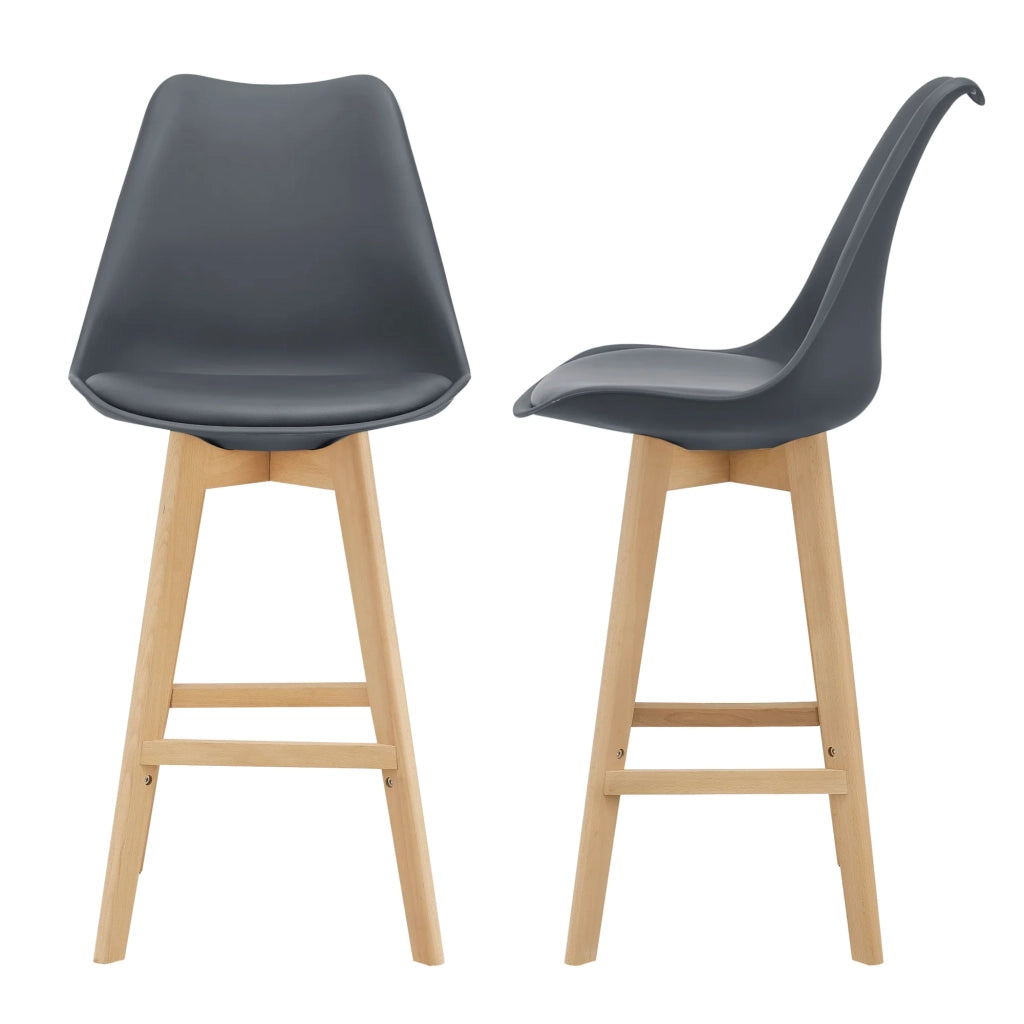 Set di 2 sgabelli da bar con seduta schienale e poggiapiedi imbottito plastica sintetica finitura faggio 105 cm grigio 03_0002779