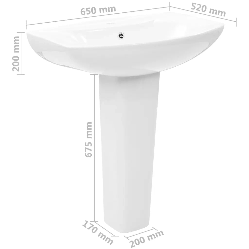 Lavandino a Colonna in Ceramica Bianca 650x520x200 mm 143001