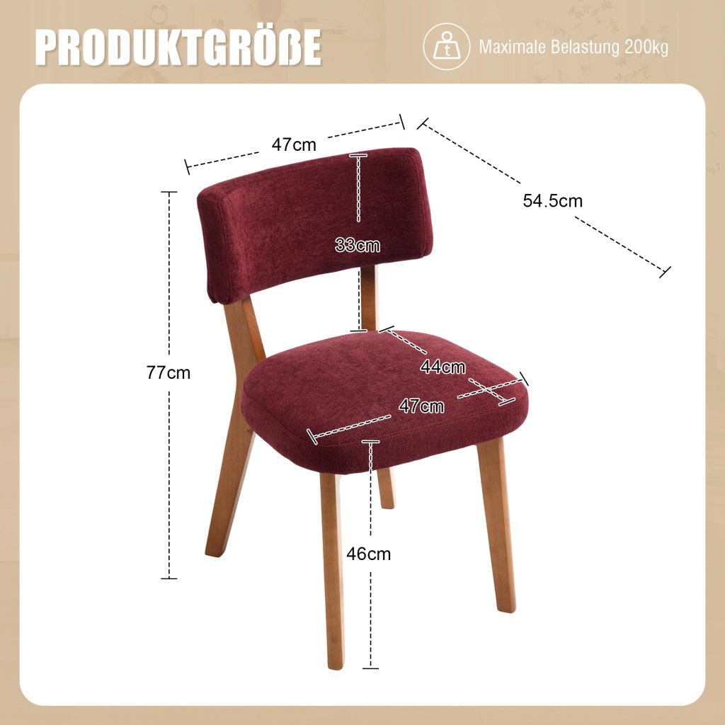 SEDIA DA PRANZO Set da 2 pezzi in legno massello, tessuto WINE RED, 54.5x47x77 cm
