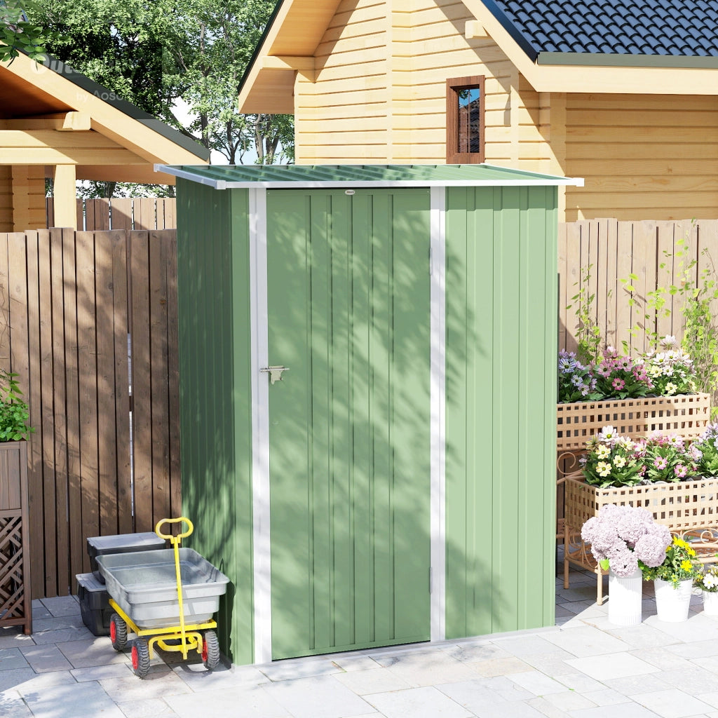 Capanno Porta Attrezzi 142x86x189 cm con Tetto Inclinato e Porta Bloccabile in Metallo Verde Chiaro
