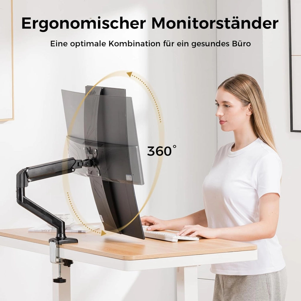 Supporto per monitor per monitor da 13 a 32 pollici, supporto singolo per braccio per monitor da 2 a 10 kg, altezza regolabile con inclinazioni, girevole, girevole, VESA 75 e 100 mm