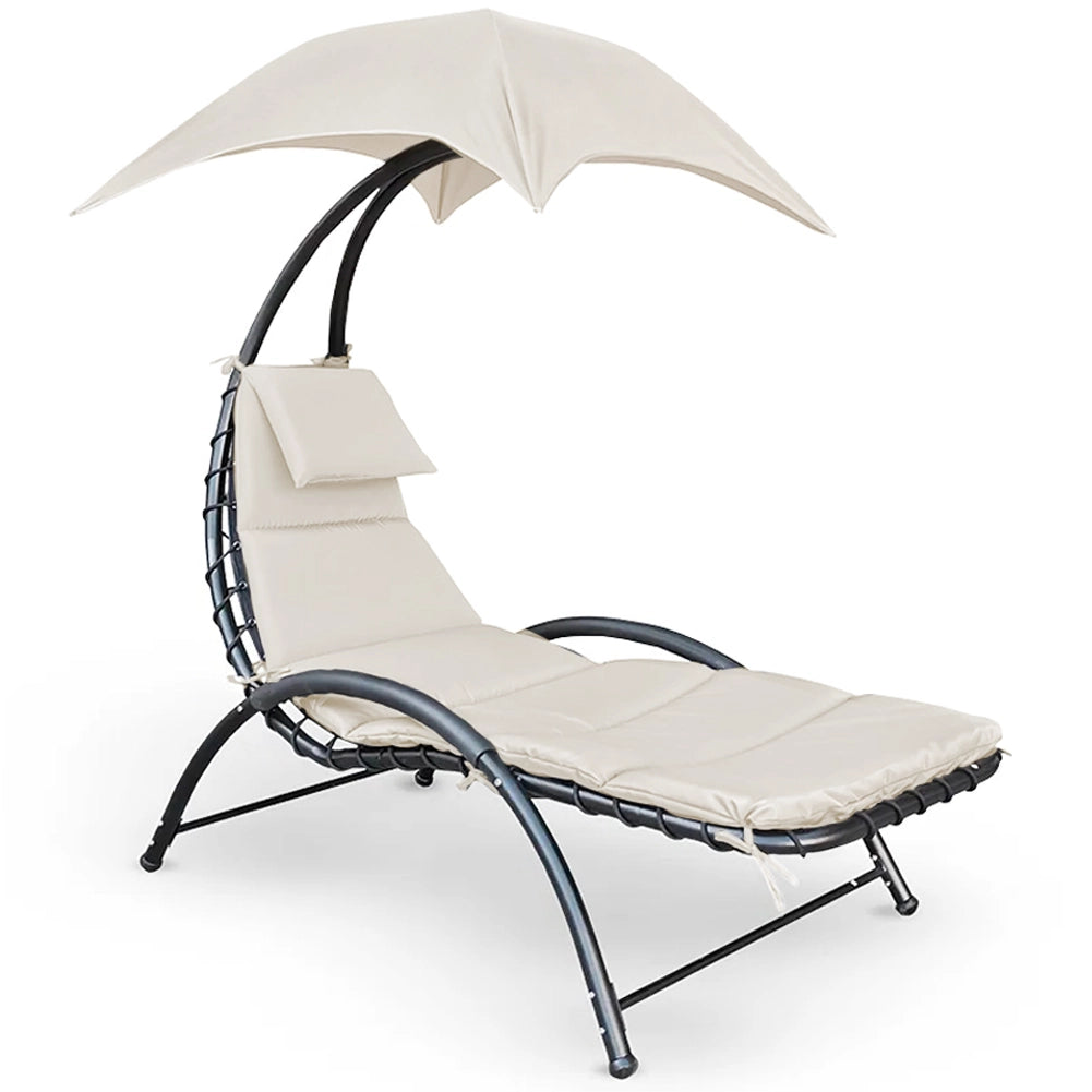 Sedia Sdraio Prendisole con Ombrellone Parasole Amaca da Giardino Acciaio Beige